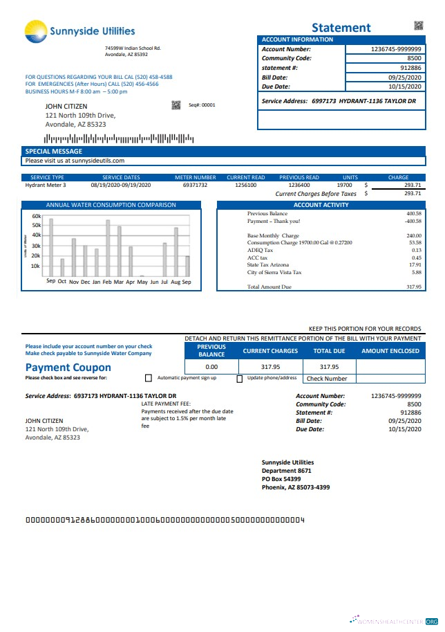 download USA Washington Sunnyside Utilities water utility bill template in Word and PDF format PDF template